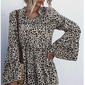 Leopard Print Bell Sleeve Boutique Blouse